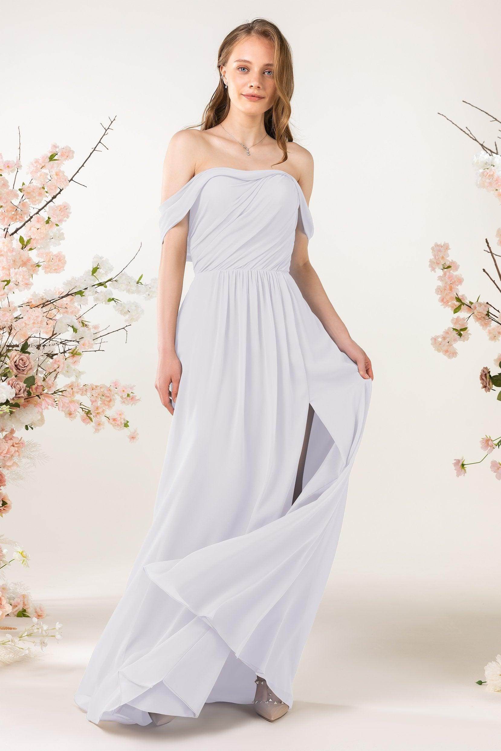 A-Line Sweep-Brush Train Chiffon Bridesmaid Dress CB0454 - COCOMELODY